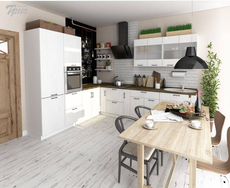 светлая угловая кухня chalet rustic в Волгограде