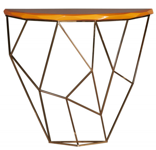 консоль geometric 100x38x90 золото, коричневая столешница в Волгограде